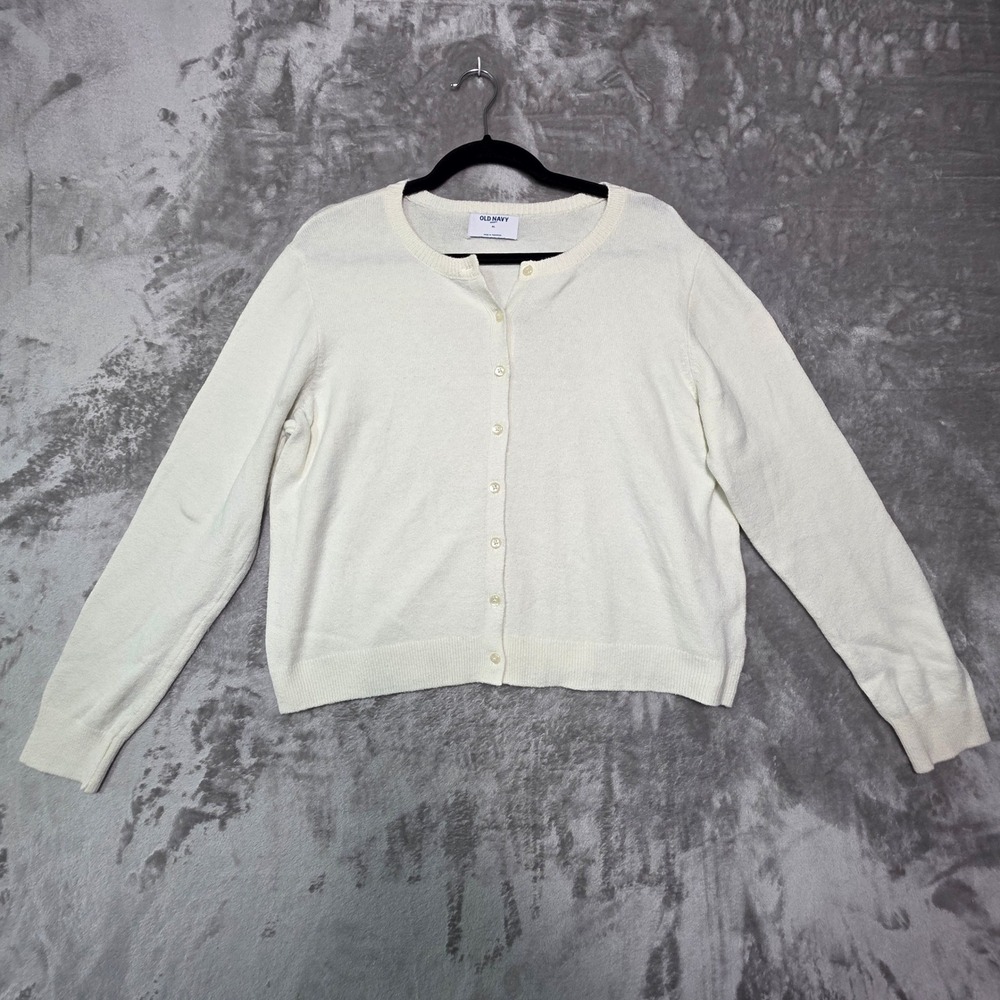 Old Navy SoSoft Cream White Button Front Crew Neck Cardigan Sweater Womens XL